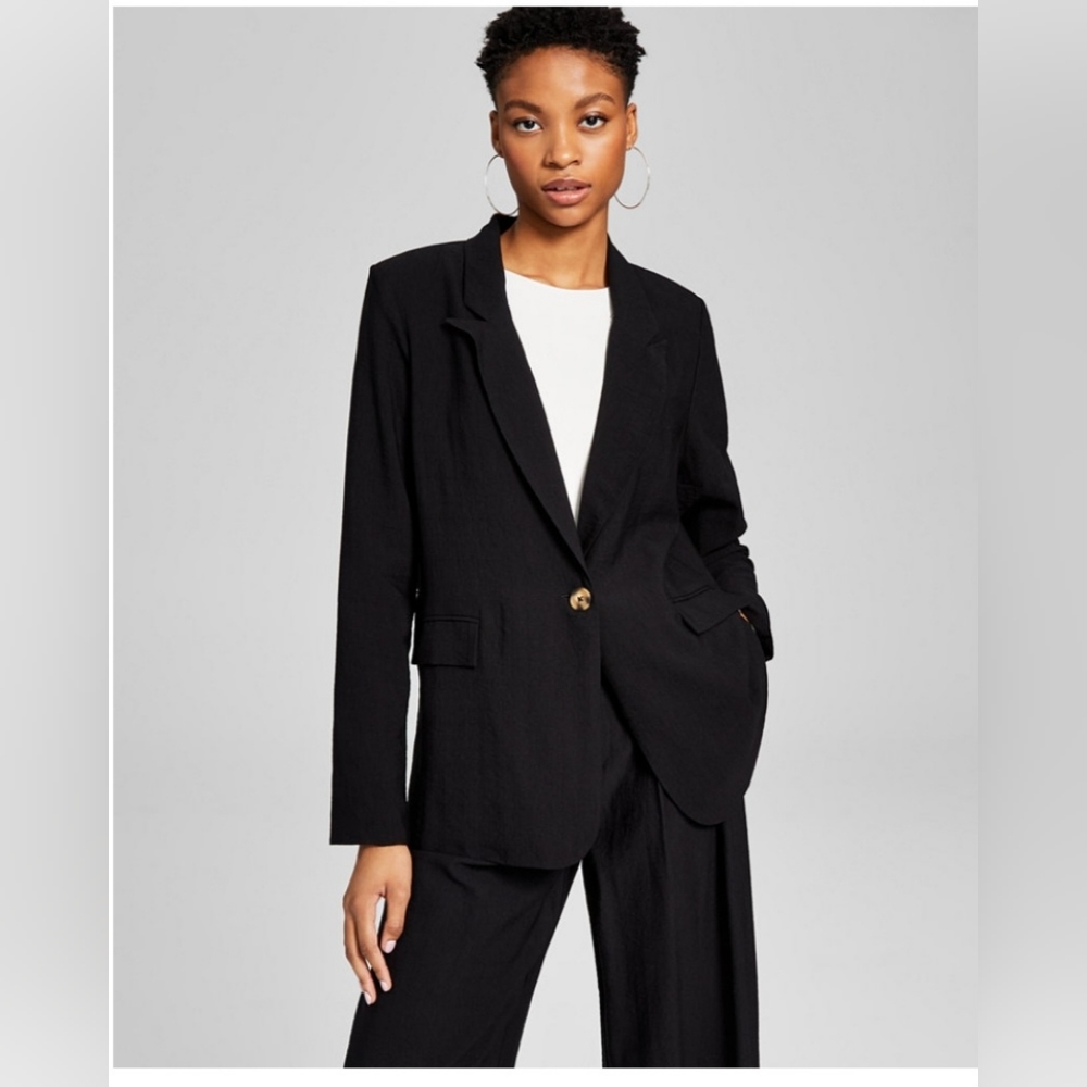 AND NOW THIS ONE BUTTON OVERSIZED TEXTURED BLACK BLAZER SIZE LARGE